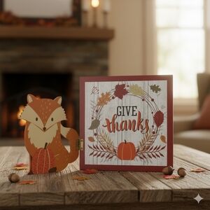 Autumn Fox and Give Thanks Sign Table Decor